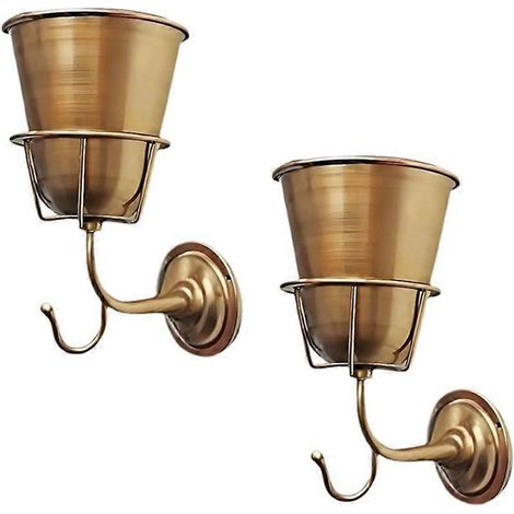Lot de 2 vases muraux, jardinières murales en fer - Support pour plantes d'intérieur/extérieur pour fleurs naturelles ou artificielles, clés et décorations (1/5)