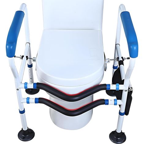 Cadre de Sécurité pour Toilettes Réglable en Hauteur, Barre d'Appui WC avec Accoudoirs et Sac de Rangement, Support de Toilette Autoportant avec Pinces EVA et Pieds Antidérapants, Sans Perçage (1/5)