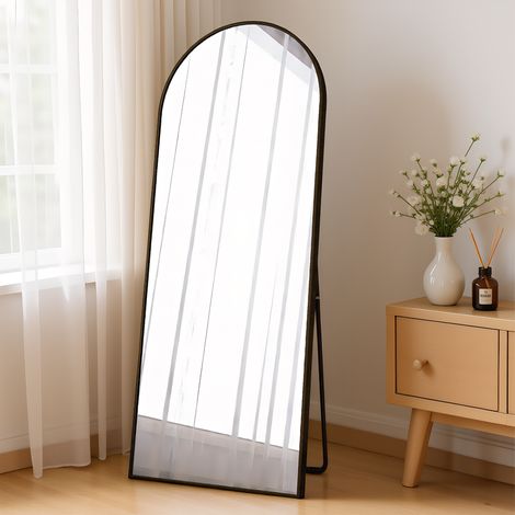 Ganzkörperspiegel 165 x 60 cm, gewölbter Standspiegel mit Rahmen aus Aluminiumlegierung, Groß Bogenspiegel mit robustem Glas, für Schlafzimmer, Wohnzimmer und Garderobe, Schwarz (1/5)