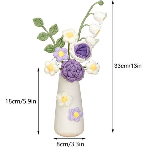 Fleur artificielle en laine tricotée à la main, avec vase en céramique, idéale comme cadeau.