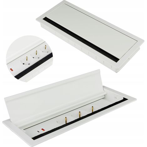 Einbausteckdose in der Arbeitsplatte, dreifach 230 V, weiß, 2x USB mit Bürste (1/5)