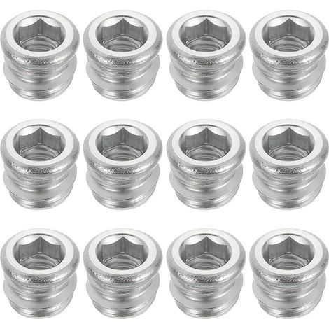 Lot de 12 écrous filetés M6 x 10 mm pour bois – Vis en acier inoxydable 304 pour meubles – Écrous de fixation pour bois