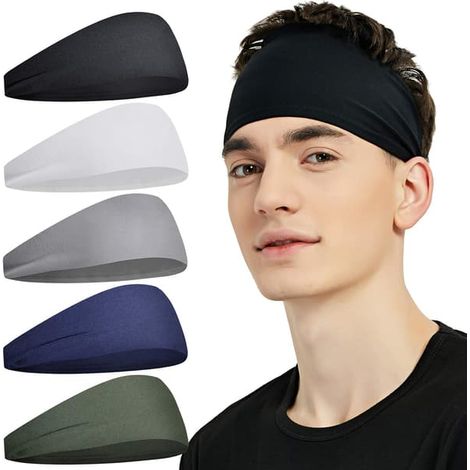 Bandeaux de sport pour hommes (lot de 5), bandeaux d'entraînement respirants, bandeaux anti-transpiration pour la course à pied, le cyclisme, le football, le yoga, bandeaux pour cheveux (1/5)
