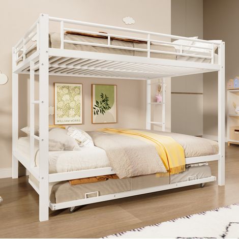 DESVIAE Lit superposé en métal avec lit gigogne pour enfants 140 x 200 cm blanc design moderne et garde corps hauts pour chambre familiale (1/4)