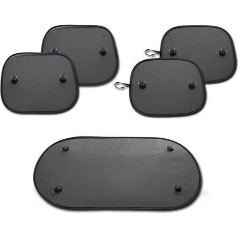Pare-soleil en maille noire pour voiture, pare-soleil avec ventouse, fenêtre latérale avant et arrière, Prot 5pcs (1/4)