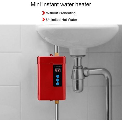 A black metal AC110V (US standard) instant water heater kit for kitchens includes: 1 (1/5)