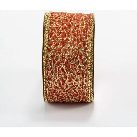 Ruban Maille - 3,8 cm Large - Avec Fils Rigides - Rouge - Pour Décoration De Sapin De Noël Et Couronnes - 10 Yards (1/4)