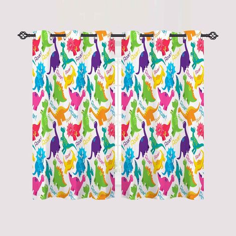 Rideau Occultant Dessin Animé Animaux Dinosaure Rideau Thermique Isolant Draperies Intérieurs Tenture Opaque à Oeillets pour Maison Chambre Salon Fenetre 2 Pièces L 71 x H 138 cm - 71L X 138H cm (2 Pa (1/5)