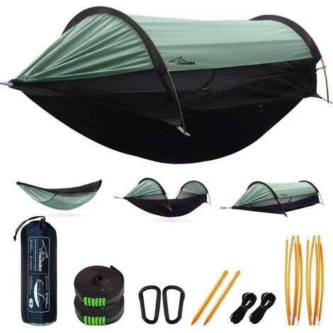 Hamac de Camping avec Moustiquaire et Pare-Soleil, 290 x 140 cm, Hamacs Suspendus Légers Multi-Modes avec Sangles d'arbre, Tente de Sol pour L'extérieur, La Randonnée et Le Camping