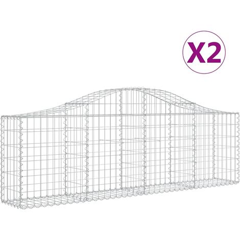 Set 2 cestini per gabbioni recinzione a gabbia muro di contenimento ad arco 200 x 30 x 60/80 cm ferro zincato Argento 020041341