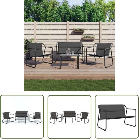 The Living Store Salon de jardin avec coussins 4 pcs anthracite acier - Salon De Jardin - Mobilier De Jardin - Set De Salon - Table Basse - Chaises Pliantes (1/5)