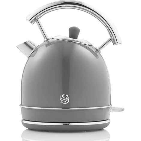SWAN SK14630GRNEU Retro Bouilloire, 1,8 L, Acier Inoxydable sans BPA, Résistance Cachée, sans Fil 3000W Gris