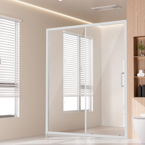 Porte de Douche Coulissante 146x150x178 cm, Paroi de Douche en Verre Trempé SGCC Transparent de 6 mm, Étanche, Incassable, Résistant aux Taches, avec Quincaillerie en Acier Inoxydable, Chrome (1/5)