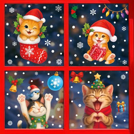 Autocollants chiots de Noël pour décorer les vitres, décorations d'ambiance de Noël, couronnes de fenêtre, boîtes cadeaux, autocollants statiques