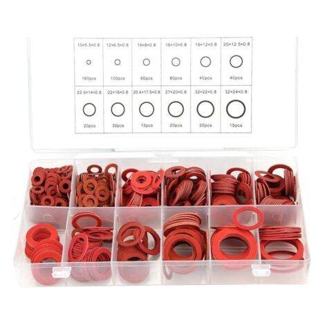 Joint Fibre Assortiment de Fibres Assortiment 600Pcs 12 Tailles Passe-fils D'étanchéité Set Kit D'assortiment de Rondelle Isolante en Papier Acier Rouge Avec Boîte (1/4)