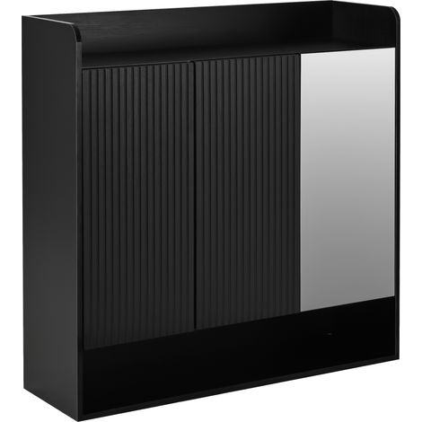 Armoire à chaussures noire, rayures verticales, miroir en pied, étagères multiples, grand rangement pour entrée (1/5)