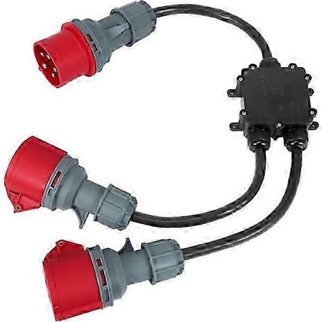 Distributeur d'alimentation CEE 415 V, 5 broches, 32 A à 16 A, adaptateur haute tension pivotant et flexible, étanche IP44-68, idéal pour le camping, les ateliers et les activités de plein air. (1/5)