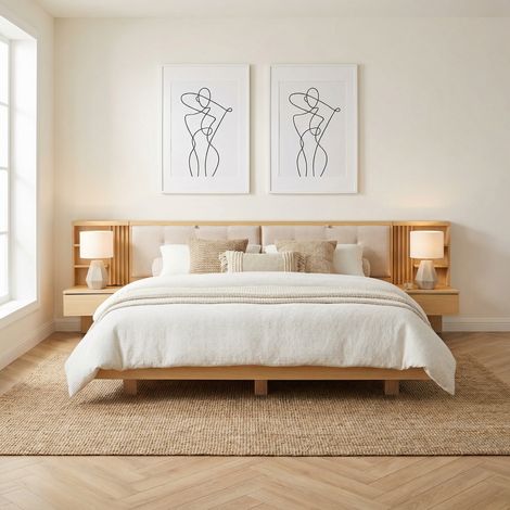 lit adulte rangement 180x200 flottant bois naturel OKMYHOME (1/5)