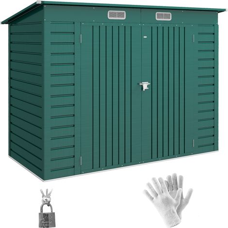 3.7 x 7.9ft Galvanised Steel Shed, with Latched Door and Padlock - Green