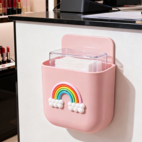 Boîte de Rangement Murale Cartoon avec Port de Chargement, Stockage pour Téléphone et Petits Objets, Motif Pink Rainbow, ABS Résistant, 11x9x3.5 cm, Décorative pour Maison (1/5)