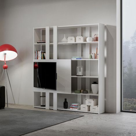 Libreria Moderna 5 Ripiani con Pannello per TV 178x36x204 cm in nobilitato Bianco (1/3)