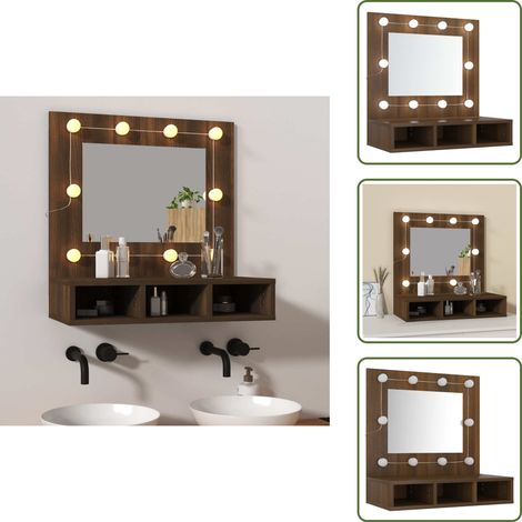 Armoire à miroir avec LED Chêne marron 60x31,5x62 cm - Meuble De Salle De Bain - Meuble Lavabo - Armoire Miroir - Miroir Led - Éclairage Led (1/5)