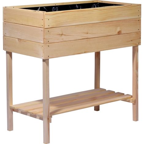 Large Jardinière surélevée en Bois avec étagère – Kit de Construction pour légumes – Herbes dans Le Jardin et Le Balcon – L (80 x 40 x 78 cm) – Naturel (1/5)