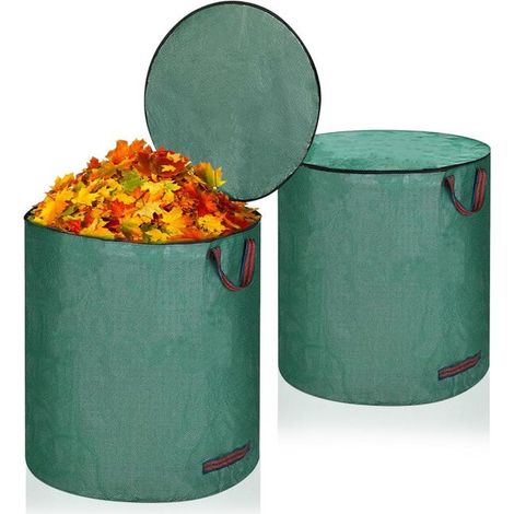 272-Liter-Gartenmüllsäcke, 2 Säcke mit Deckelgriffen, wasserdicht, faltbar, wiederverwendbar. (1/4)