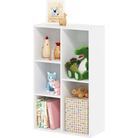 Étagère Ouverte à 5 Cubes sans Outil à Assembler, Bois d'ingénierie, Blanc, 5-Tier No Tool (1/5)