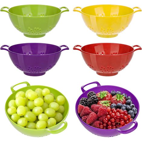 Gemüsewaschkorb – 4-teilig – mit Doppelgriffen – Küchensieb – 19 x 14,8 x 7,5 cm – kleines Sieb – geeignet für Obst, Gemüse und Lebensmittel – grün, lila, rot, gelb (1/5)