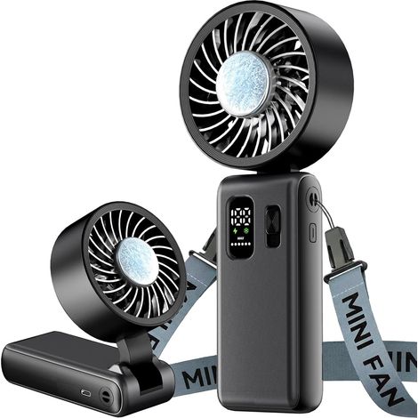 Ventilatore Portatile Ricaricabile 6000mAh – 100 Velocità, Display LED, Pieghevole 180° – Design Moderno e Silenzioso – Ideale per Ufficio, Viaggio e Campeggio (1/5)