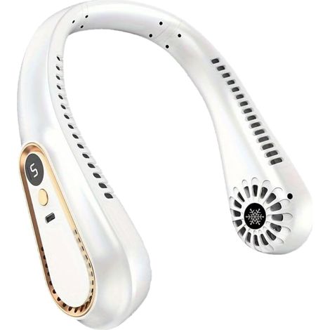 Ventilateur de cou USB-C – Ventilateur sans pales rechargeable avec affichage LED, blanc 1200 mAh (1/5)
