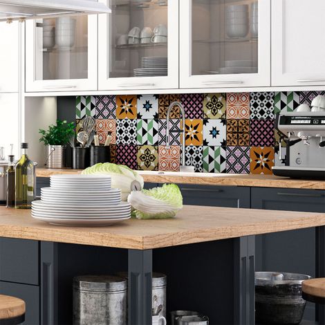 Sticker Mural Carrelage adhésif Cuisine Salle de Bain - 9 STICKERS CARREAUX DE CIMENT AZULEJOS ESTRALA - 9stickers15x15cm (1/5)