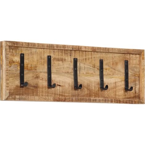 Attaccapanni da parete con 5 ganci pratico per corridoio 80 x 25 x 5,5 cm stile naturale in legno di mango 020047362