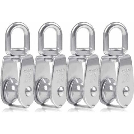 Poulie 4 pièces poulie M25 pour Cordes poulie en Acier Inoxydable Blocs coquilles Rouleau de poulie pour Cordes capacité de Charge d'utilisation intérieure et extérieure 150 kg 8.532cm (Argent)