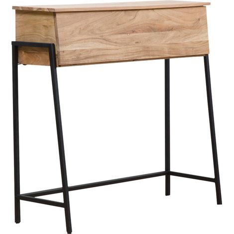 Made In Meubles – Bureau secrétaire en bois d'acacia et métal – Dimensions 84x100x30 cm – 2 tiroirs et 2 niches pour rangement – Style classique moderne (1/5)