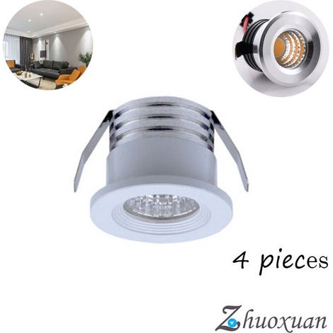 Spot LED Encastrable Mini - 3W Blanc Froid - Pour Plafond Meuble Placo - Lot De 4 (1/3)