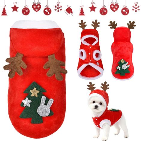 Vêtements pour Animaux Noel, Costume de Noël pour Animal, Deguisement Noel Chien, Deguisement Chat Noel, Costume Noels pour Chat Chiens, Costumes d'animal de Compagnie de Noels Wapiti (Rouge M) (1/5)