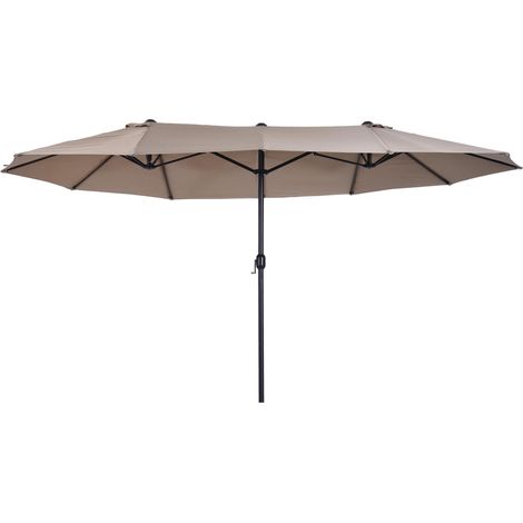 Parasol de jarden exterieur parasol double rectangulaire 4,6L x 2,7l x 2,4H m avec ouverture fermeture manivelle, cadre en acier, toile 180 g/m², parasol pour balcon, piscene, marron