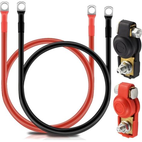 Cable Batterie 2pcs Câble de Batterie, Câble d'allumage 16MM Câbles D'onduleur de Batterie avec Cosses à Anneau Fil de Cuivre pour Camion,Auto, Moto, Camping-Car,Marine, Solaire (1/4)