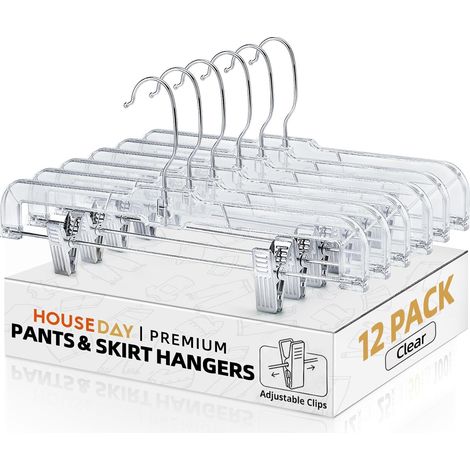 Cintres - Lot de 12 - Plastique Transparent - Clips Réglables - Pour Pantalons Et Jupes - 35,6 cm (1/5)