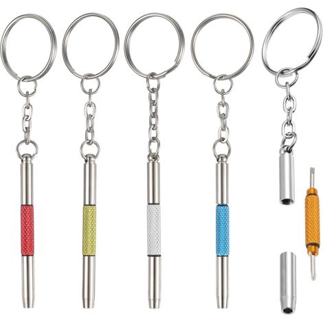 Lot de 5 mini tournevis pour lunettes, 3 en 1 en acier inoxydable avec porte-clés, outil de réparation de lunettes d'horloger (5 couleurs) (1/5)