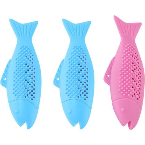 Jouet interactif pour chat : brosse à dents en forme de poisson avec herbe à chat et en silicone Mola (1/4)