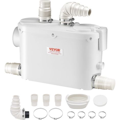 Pompe de macération, 500 W, pompe de puisard d'égouts de macération avec 3 entrées d'eau, 6600 L/h, levage 8 m pour élimination eaux usées, toilettes, cave, cuisine, évier, douche, baignoire (1/5)