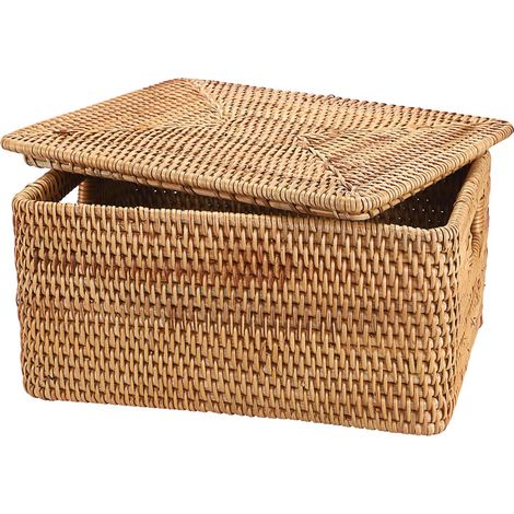 panier de rangement en rotin panier avec couvercle boîte décorative organisateur avec poignées pour étagère, placard de cuisine, bureau (33x25x16cm) (1/5)
