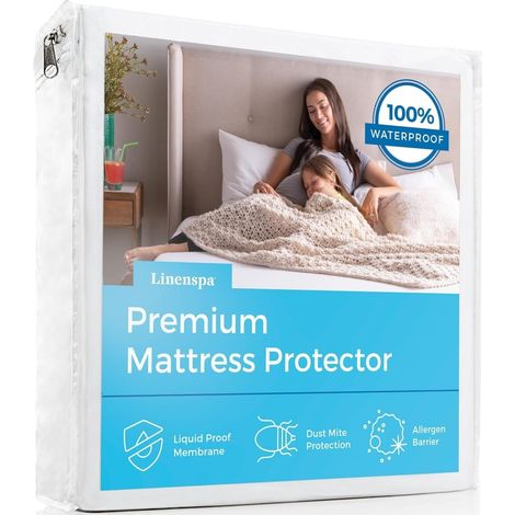 Protège-matelas en polyester respirant et imperméable, lavable en machine et passe au sèche-linge, protection de style drap-housse pour enfants, adolescents et adultes, lit californien, blanc (1/5)