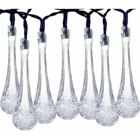 BRAVIX Positif blanc solaire 6.5m 30 lumières 8 fonction goutte d'eau lumière LED étanche lumière solaire chaîne bulle boule jardin extérieur,pour l'intérieur et l'extérieur, décoration de vacances (1/5)