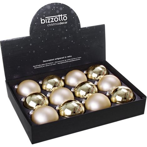 Sfere in vetro decorate, color Champagne, confezione mista -12 palline Ø 8 cm (1/2)