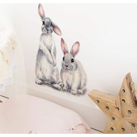 Pegatinas de pared realistas y adorables con forma de conejo, removibles, decoración artística para la habitación del bebé.