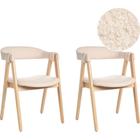 Set di 2 sedie da pranzo in stile retrò Seduta imbottita Boucle Legno scuro e Maroa beige